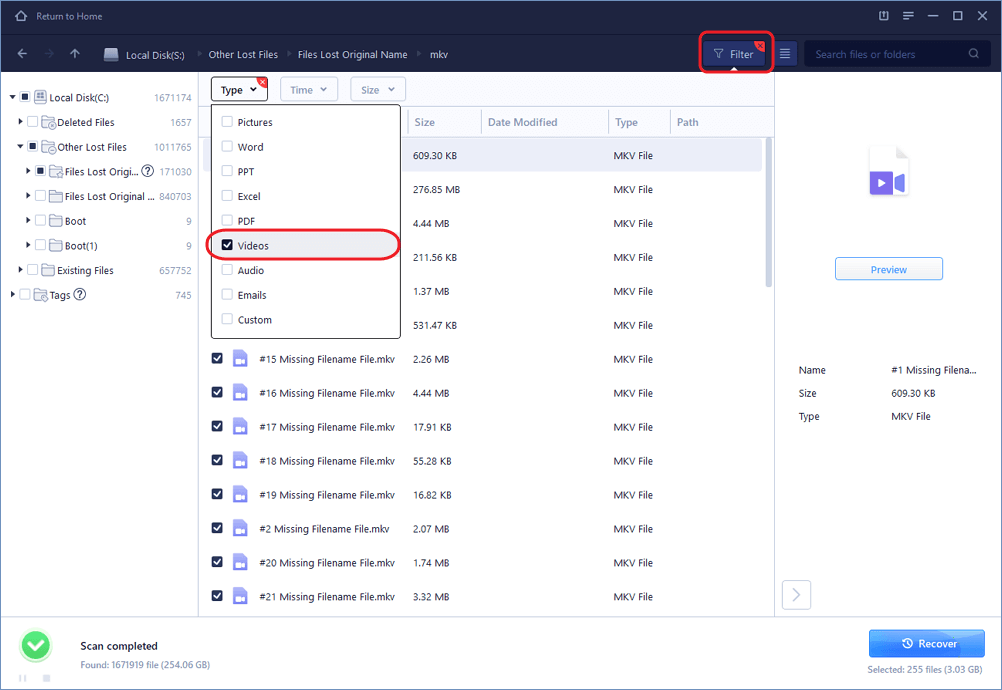 Scan the selected hard drive to do cut and paste recovery