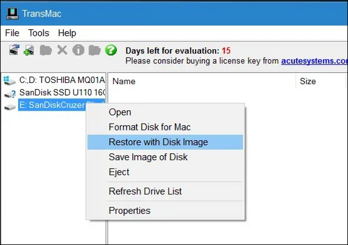 Wählen Sie Wiederherstellen mit Disk-Image