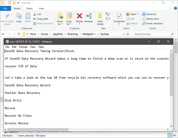 recuperare i file del blocco note non salvati in Windows 10