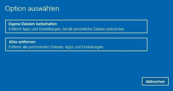 Alles bei der Zurücksetzung entfernen