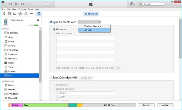 Synchronisieren Sie Outlook-Kontakte mit iTunes