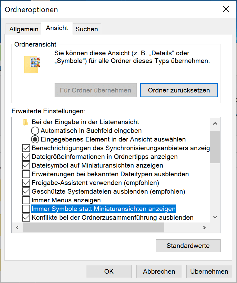 Die angeforderte Ressource wird bereits verwendet - Vorschaubilder deaktivieren