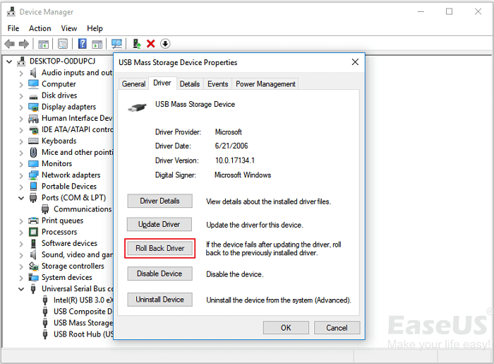 Correggi il codice 43 in Windows 10 - Rollback del driver