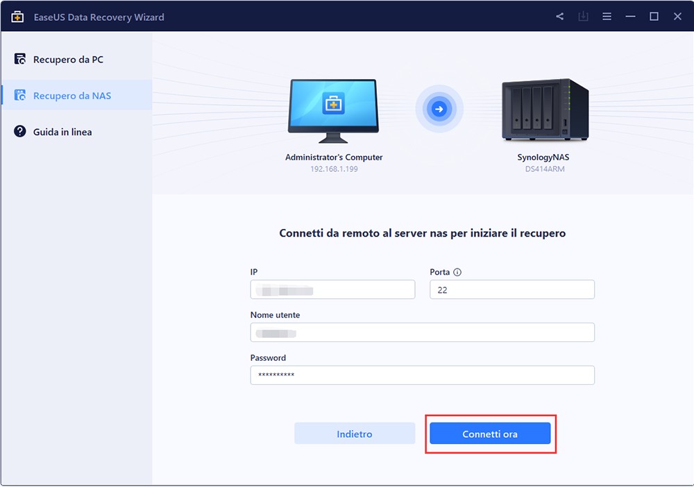connettiti da remoto al server NAS