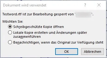 Microsoft Office-Datei ist für die Bearbeitung gesperrt