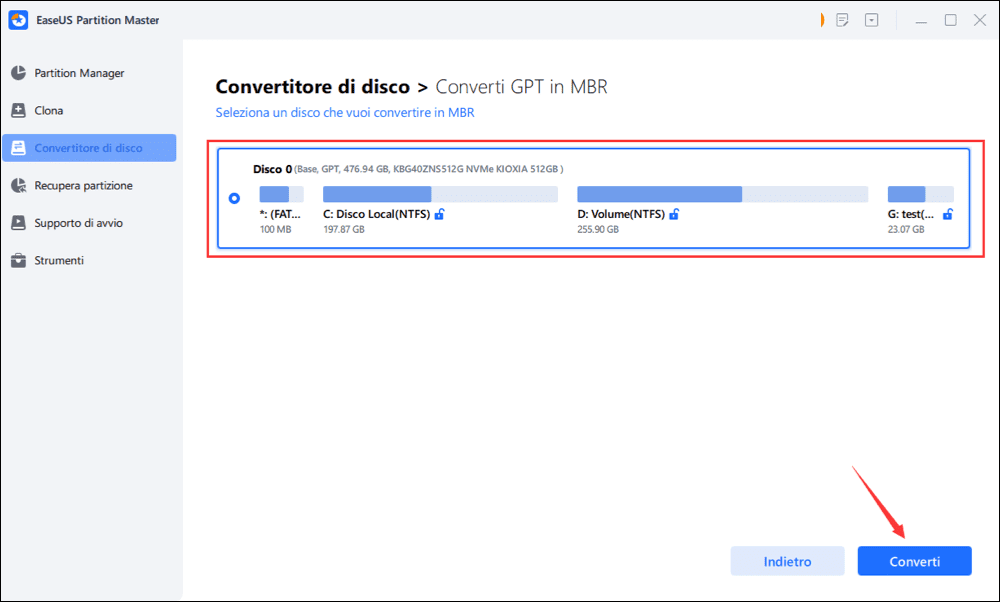convertire GPT in MBR