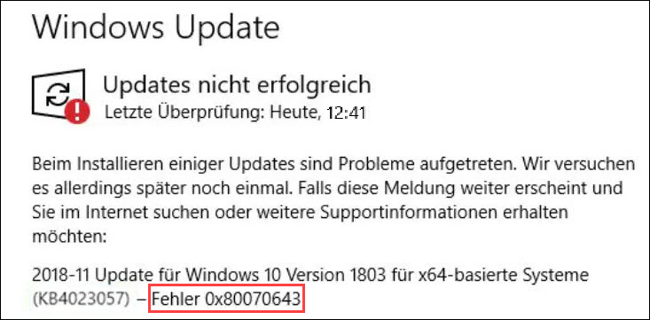 Windows-Update fehlgeschlagen