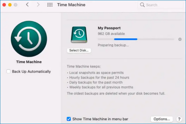 annullare l'avanzamento del backup