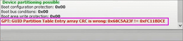 GUID-Partitionstabelleneintrag array crc ist falsch