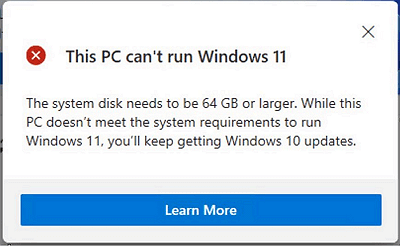 il disco di sistema deve essere 64 GB