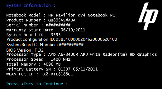 Verificare informazioni di sistema in HP boot menu