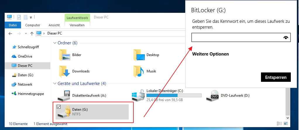 von bitlocker verschlüsselte Festplatte
