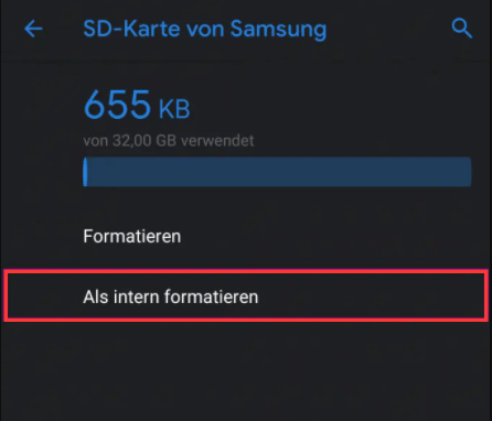 Die SD-Karte als den internen Speicher einrichten