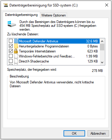 Die zu bereinigenden Dateien auswählen
