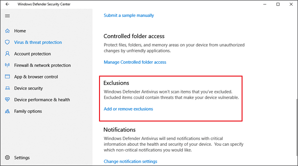 modificare le impostazioni di windows defender