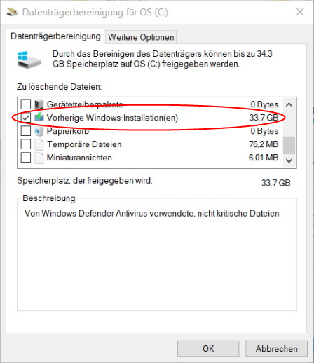 Vorherige Windows-Installation löschen.