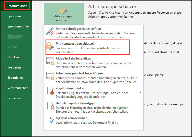 Excel mit Kennwort schützen