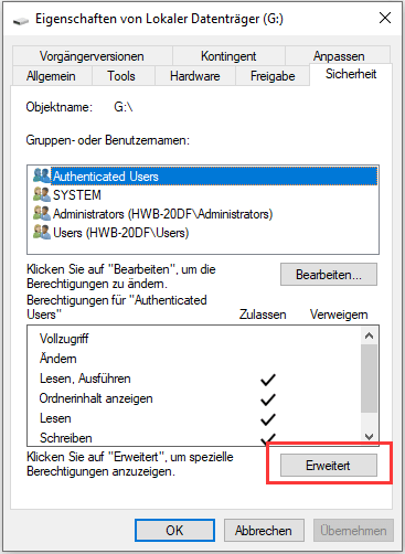 Erweitertr Optionen öffnen