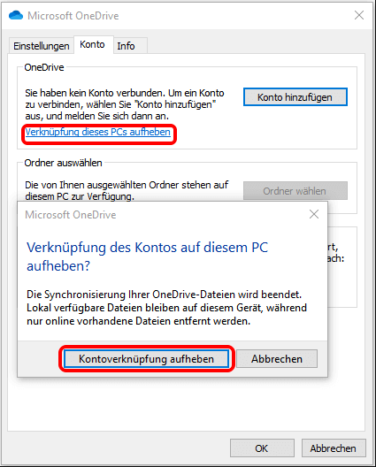 Kontoverknüpfung aufheben