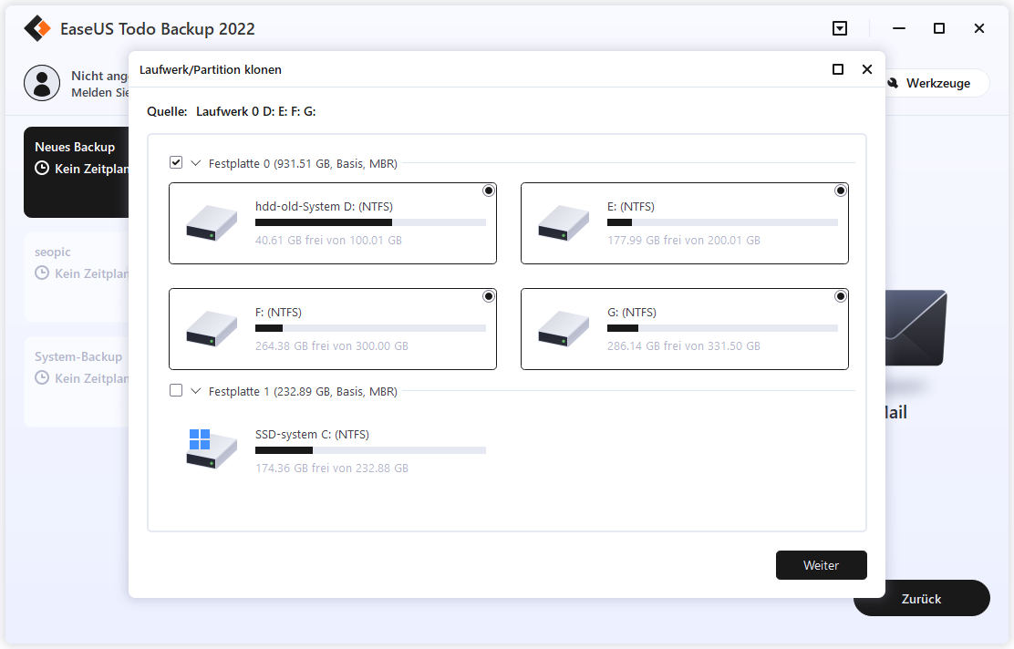 HDD auf SSD klonen - HDD als Quelllaufwerk auswählen