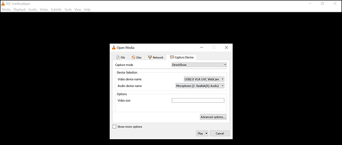 imposta l'opzione di registrazione vlc