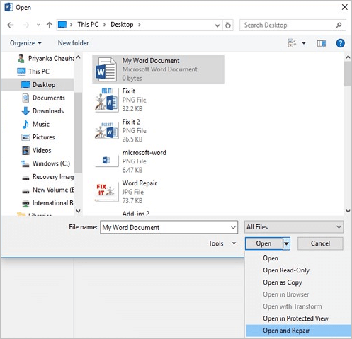 Microsofts Funktion zum Öffnen und Reparieren