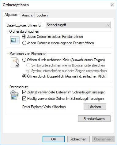 Jeden Ordner im selben Fenster
