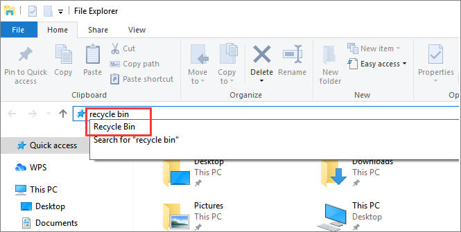 apri cestino in Esplora file