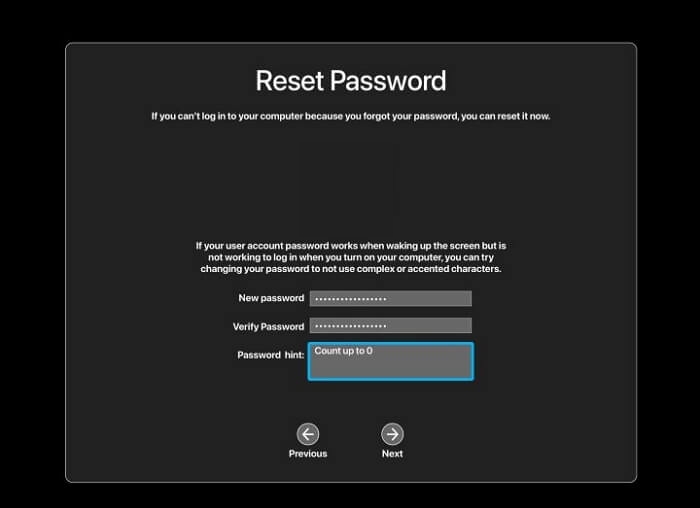 Geben Sie das neue Passwort ein