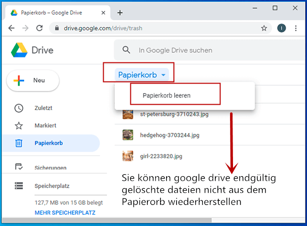 google drive papierkorb leeren