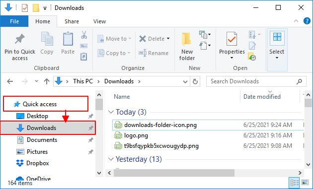Apri la cartella Download tramite Accesso rapido