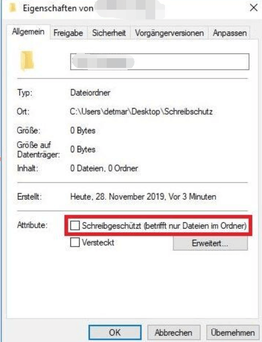 Nur lesen deaktivieren