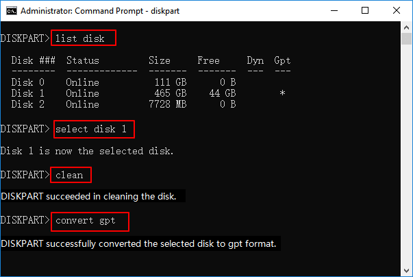 Konvertieren Sie MBR über CMD in GPT