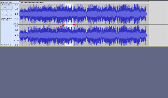 audacity seleziona il suono del respiro