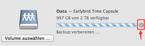 Backup vorbereiten-Prozess stoppen