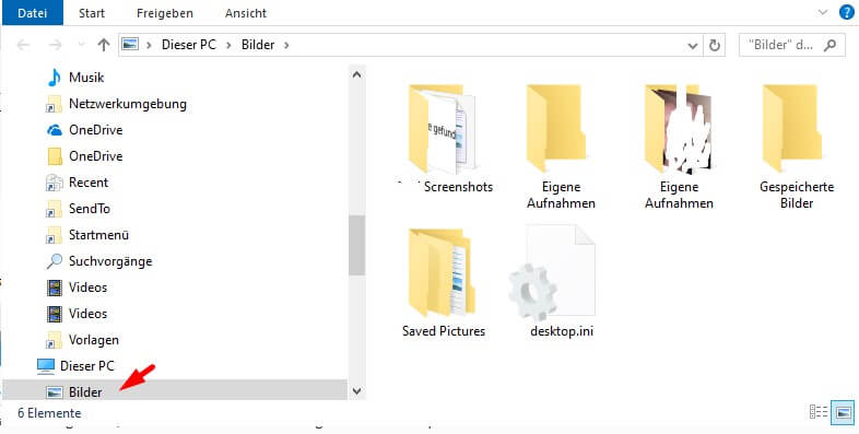 Ordner Eigene Aufnahmen und Gespeicherte Bilder
