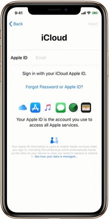 Melden Sie sich mit der Apple-ID bei icould an