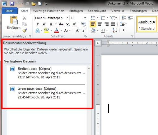Dokumentwiederherstellung