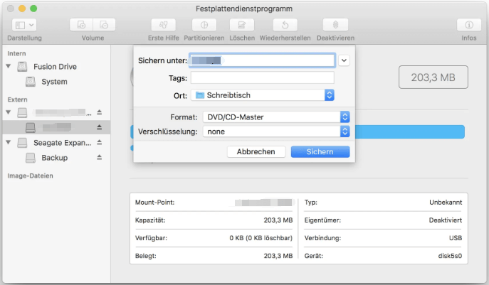 Ein Disk-Image des Datenträgers auf Mac erstellen