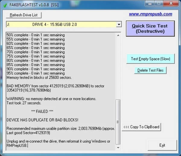 interfaccia di test fakeflash