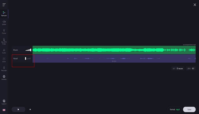 ridurre il volume della voce a zero