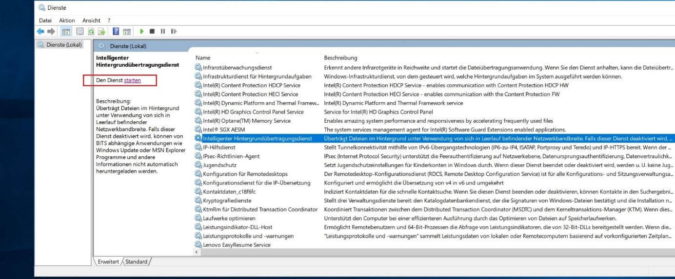 Intelligenten Hintergrundübertragungsdienst