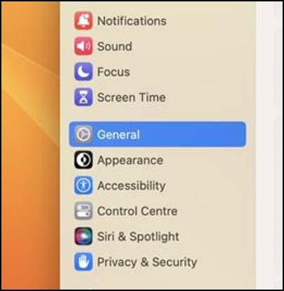 klicken Sie auf Allgemein unter macOS Ventura