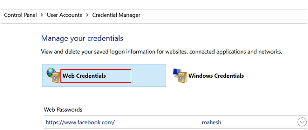 Anmeldeinformationsmanager, um das Passwort zu finden
