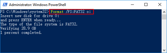 Formatta USB su FAT32 tramite PowerShell.