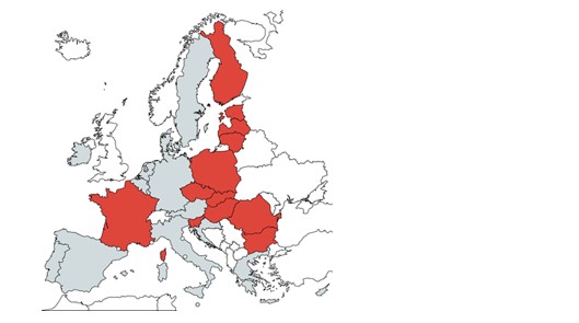 Karta över de tolv länder som undertecknat ett ”non paper” och slår vakt om användningen av skogsbränslen