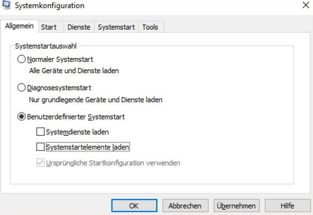 Systemstartelemente laden deaktivieren