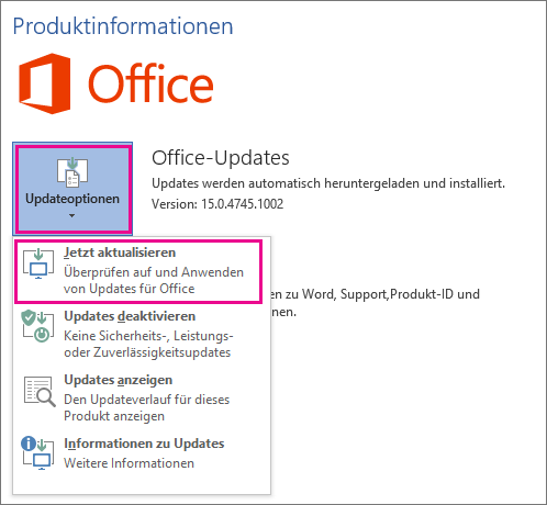 Microsoft Office Jetzt aktualisieren