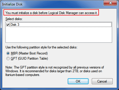 è necessario inizializzare un disco prima che il gestore del disco logico possa accedervi