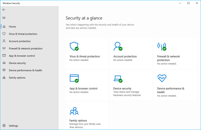Windows Defender Sicherheit auf einen Blick